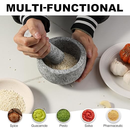 Koville Natural Marble Mortar and Pestle Set, 5" Heavy Duty Granite Grinder for Kitchen, Guacamole, Salsa, Pill Crusher, Spice, Herb, Marble Bowl for Kitchen Counter, Granite Spice Grinder Bowl