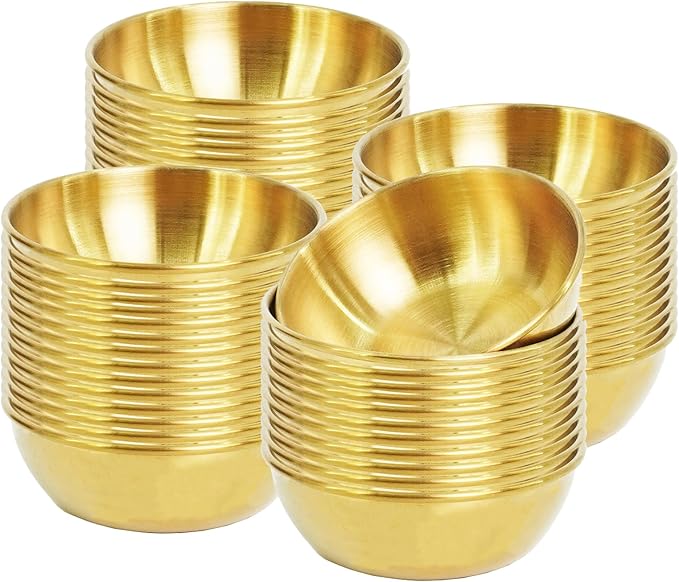 52 Pcs Metal Sauce Bowls 3.2 Inch Gold Mini Round Saucers Stainless Steel Seasoning Dishes Cups Small Sushi AppetizerBowls for Restaurant Kitchen Barbecues Dipping