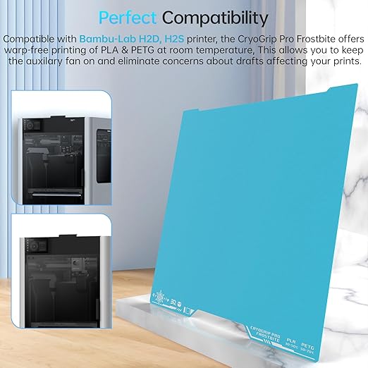 BIQU CryoGrip Pro Frostbite for Bambu-Lab H2D/H2S 3D Printer 355x346mm Cold Build Plate Room Temperature Print Double Sided Upgrade Spring Steel Sheet Removable Surface Platform