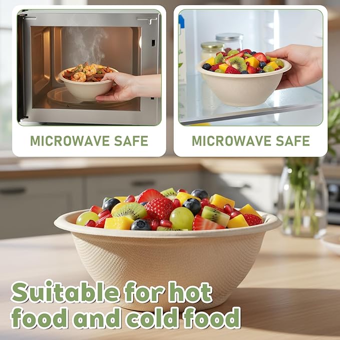 200 Pcs 8 Oz Compostable Disposable Paper Bowls, Natural Sugarcane Bowls Eco-Friendly Soup Bowl for Ice Cream Desserts Salads Pet Food
