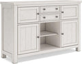 Signature Design by Ashley Robbinsdale Casual 4-Door Dining Server with Adjustable Shelves and Felt-Lined Drawers, White