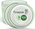 9'' Compostable Paper Plates With Green Circle Rims