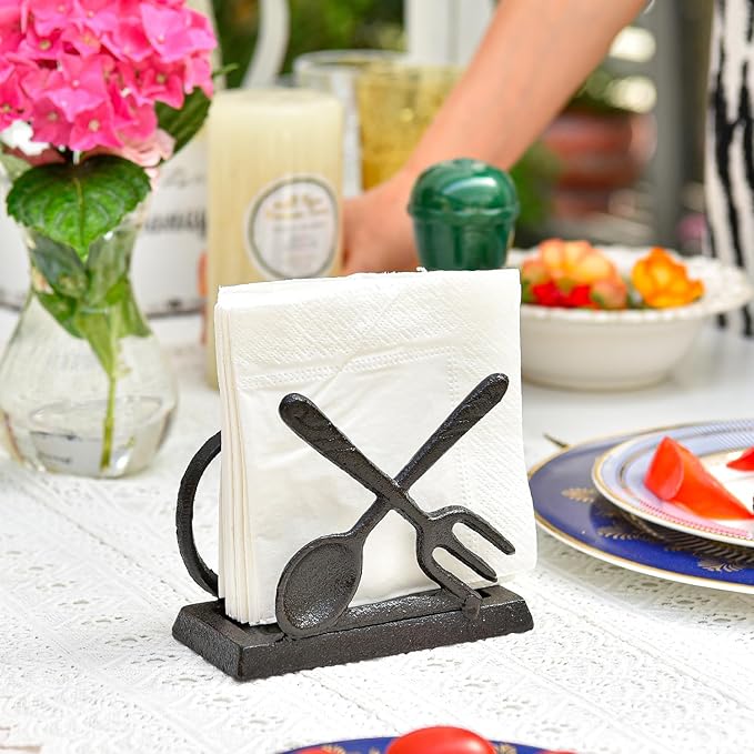 Sungmor Vintage Cast Iron Napkin Holder, Rustic Farmhouse Napkins Holder, Freestanding Table Napkins Stand, Pretty Tableware Decor Paper Napkin Rack, Home Restaurant Dining Table Square Napkin Holder