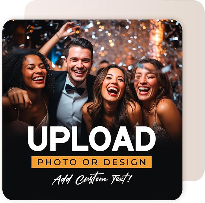 60 Pack Personalized Drink Coasters, Custom Cardboard Coasters with Photo and Text, Design Your Own Coaster for Events, Parties, Bars, and Unique Gifts, 3.95" Round, Design 7