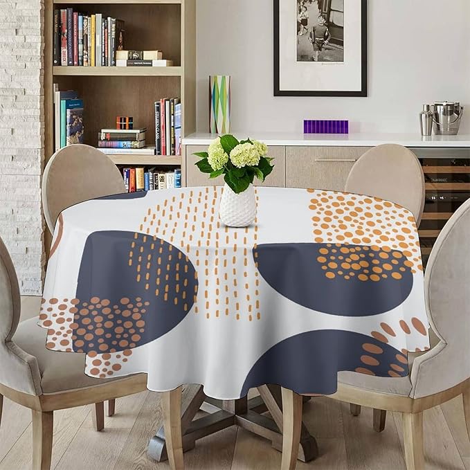 Abstract Modern Art Mid Century Round Tablecloth, Mid Century Rustic Boho Art Pattern Tablecloth for Home Party Dining Room Kitchen Decor 50Inch(127cm)