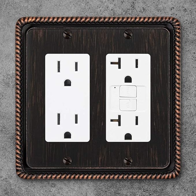 Henne Bery Rope Edge Decorative Wall Plate Switch Plate Outlet Cover (Double Decorator, Aged Bronze)