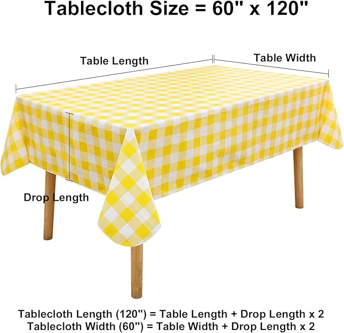 misaya Rectangle Waterproof Vinyl Table Cloth, Buffalo Flannel Backed Tablecloth, Wipeable Plastic Table Cover for Dinner, Kitchen, Outdoor (60" x 120", Yellow and White)