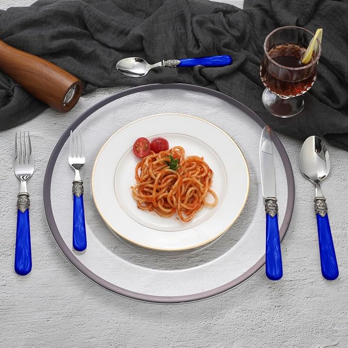 20 pieces 18/10 Stainless Steel Silverware Sets With Deep Blue Handle,Vintage Cutlery Sets,Sliverware set Service for 4,Dishware Safe (20, Deep Blue)