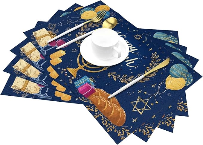 Hanukkah Placemats Set of 4 Washable Table Place Mats for Dining Kitchen Party Decor