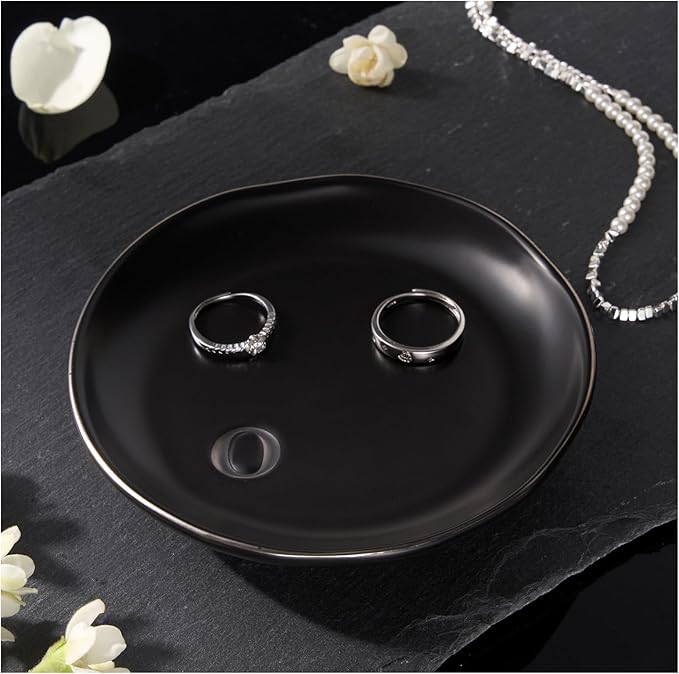 Lolalet Handmade Ceramic Ring Dish Jewelry Tray Plate with Initial, Small Monogram Gift for Her Women Girls Mother, Hostess, Engagement, Bridal Shower, Maid of Honor, Bridesmaid, Birthday, Christmas