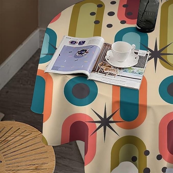 Mid Century Bohemian Round Tablecloth, Modern Medieval Geometric Abstract Print Tablecloth for Home Party Dining Room Kitchen Decor 36Inch(90cm)