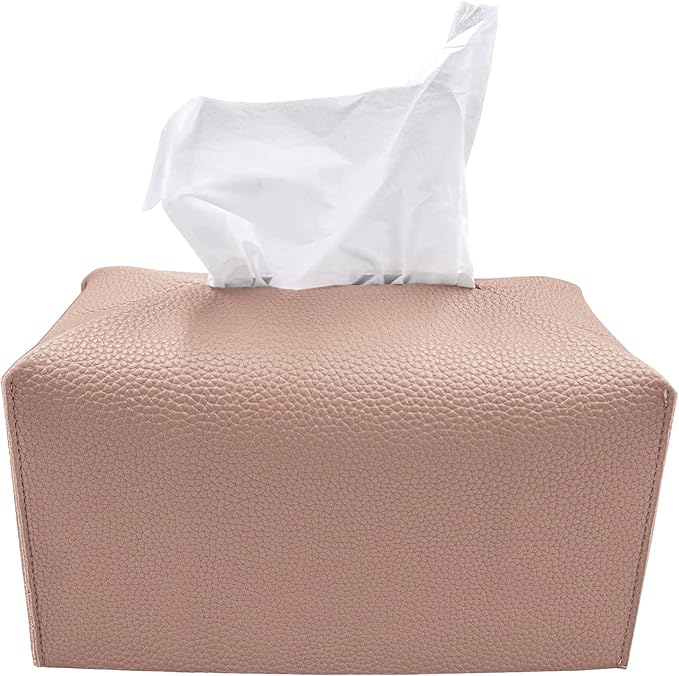 Carrotez Tissue Box Cover, [Refined] Modern PU Leather Rectangular Tissue Box Holder - Decorative Holder/Organizer for Bathroom Vanity Countertop, Night Stands, Office Desk 9.5"X5"X5" - Rose Pink