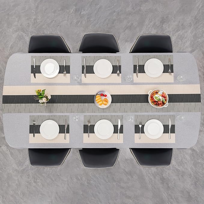 Placemats Set of 8, Vinyl Woven Place Mats Indoor Set of 8 Washable Wipeable PVC Table Mats Heat-Resistant Non Slip Plastic Placemat for Kitchen Dining Outdoor Table (Beige Black, Set of 8)
