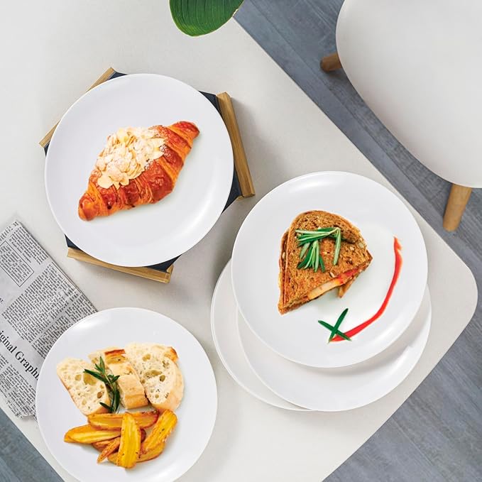 8 Inch White Ceramic Plates Set of 6 – Porcelain Round Plates for Salad, Appetizer, Dessert, Snack, Bread, Side Dish, Small Dinner, Kitchen Tableware, Everyday Dishes, Microwave Safe