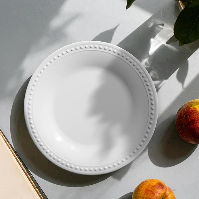 Melamine Beaded Dinner Plate Set of 6, 11inch, Basic White, BPA Free, Platter, Serving Dishes, Chip & Break Resistant, Lightweight, Melamine Dishes Set for Valentine's Day, Weddings & Everyday Meals