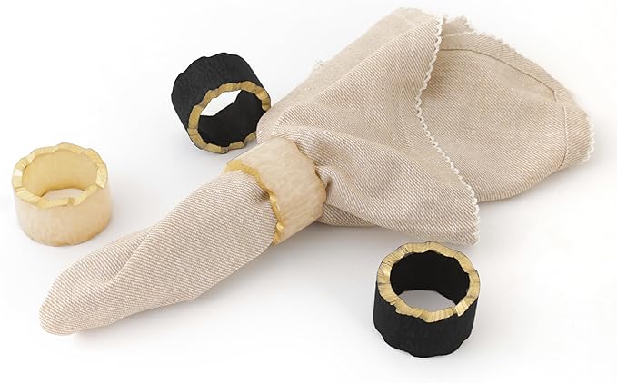 CLEENTABLE Rustic Epoxy Resin Napkin Rings - 12 Pcs Napkin Holders for Parties, Dining, Family Gatherings, Weddings, Holidays, Décor, Gifting - Durable Tabletop Decor (Ivory Black)