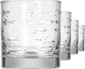 Rolf Glass School of Fish On the Rocks Glass |10oz Whiskey Glasses | Made in America | Deeply Engraved Fish Design | Diamond Engraved and Polished | Set of 4