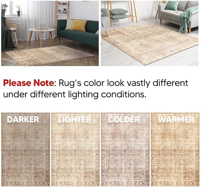 Keen Home Design 5x7 Rug - Machine Washable Area Rug with Non-Slip Backing, Ideal for Living Room, Dining Room, Bedroom - Vintage, Easy Clean, Durable, Low Pile - (5' x 7')