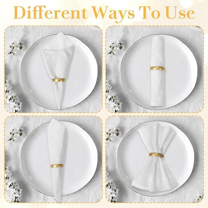 50 Pcs Gold Napkin Rings, Matte Gold Semicircle Thanksgiving Napkin Rings, Modern Serviette Napkins Ring for Table Settings, Kitchen Dinner Party Wedding Decorations