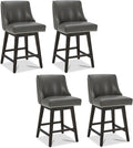 CHITA Counter Height Swivel Bar Stools Set of 4, FSC Certified Upholstered Counter Stools, Modern Swivel Barstools with Wood Legs for Kitchen Island, 26" Seat Height, Faux Leather in Retro Grey