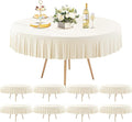 8 Pack Ivory Spandex Round Tablecloths for 60 inch Tables, Stretchy Fitted 5FT Round Table Cloths with Skirt for Wedding Party Dining Banquet