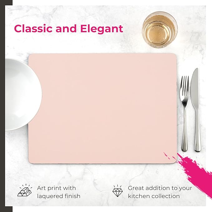 Pimpernel Millennial Pink Placemats, Set of 4 – (15.7" x 11.7") Elegant Blush Rose Dining Table Mats with 5mm Cork Backing, Heat & Stain Resistant Lacquer Finish, Rectangular Design