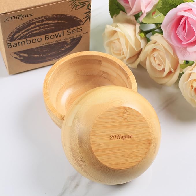 Soup Bowls Set of 2 for Dessert/Cereal/Pasta/Fruit | Natural Bamboo Serving Bowls for Nuts/Candy/Snacks/Pistachio | Charcuterie Accessories for Dipping/Condiments/Sauce | 8.45 oz Capacity