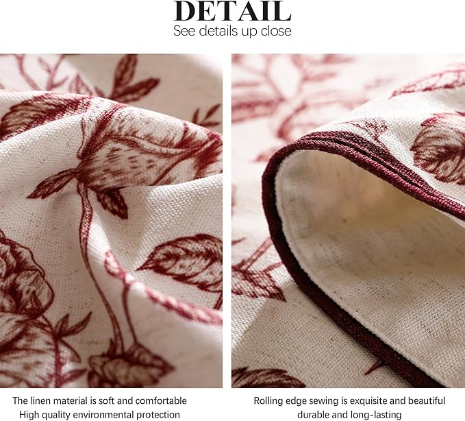 ISAENNE Designer Vintage Linen Long Tablecloth Rectangle,Red Floral Pattern Linen Stain Resistant Table Cloth,Decor Tablecloths for Dining Thanksgiving Kitchen Tea Party,63"*102"-Harmony