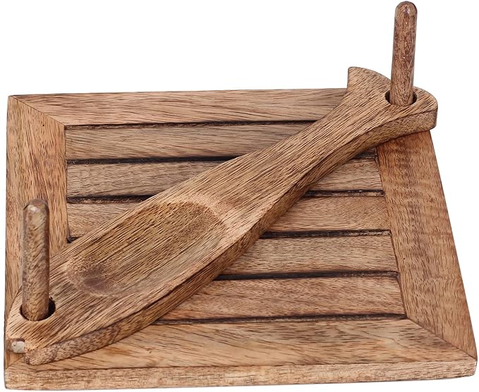 eTroves Wooden Napkin Holder Flat Tray Weighted Fish Shape Bar on Top With Toothpick Holder, 8 Inch, Brown