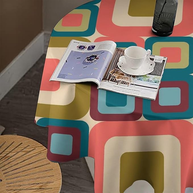 Abstract Geometric Round Tablecloth, Mid Century Modern Middle Century Abstract Patterns Print Tablecloth for Home Party Dining Room Kitchen Decor 36Inch(90cm)