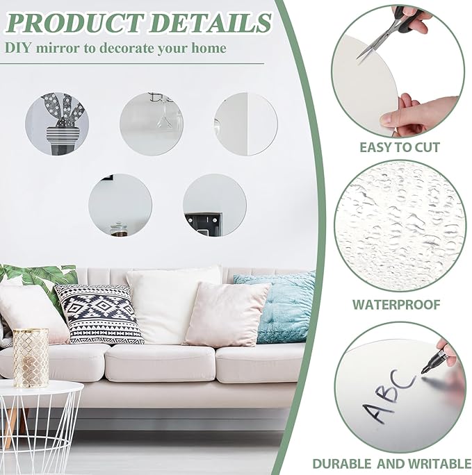 Cindeer Set of 24 Acrylic Round Mirror Plate Circle Mirror Trays Wedding Baby Shower Party Centerpieces for Tables Self Adhesive Non Glass Stickers for Home or Wall Candle Crafts Decor(16 Inch)