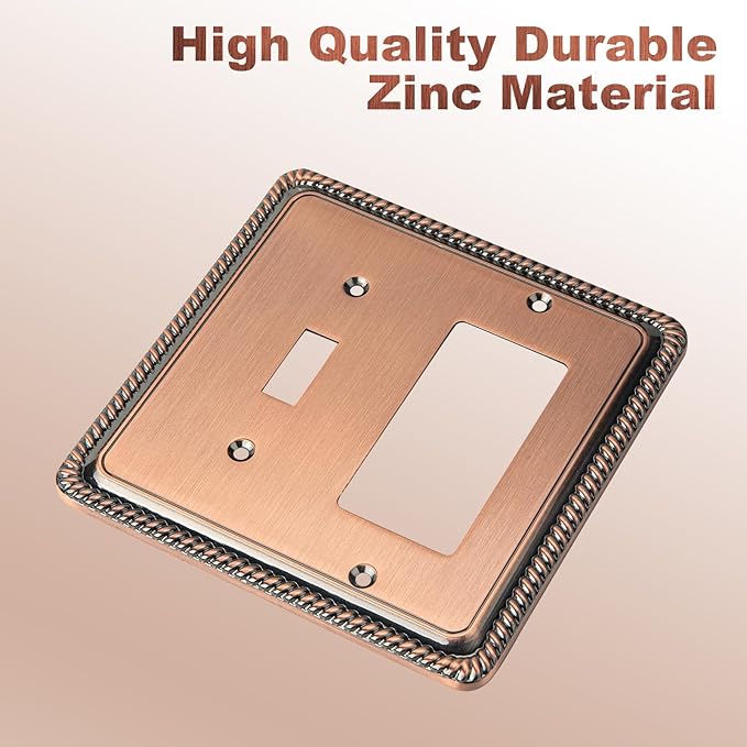 Henne Bery Rope Edge Decorative Wall Plate Switch Plate Outlet Cover (Toggle/Decorator, Antique Copper)