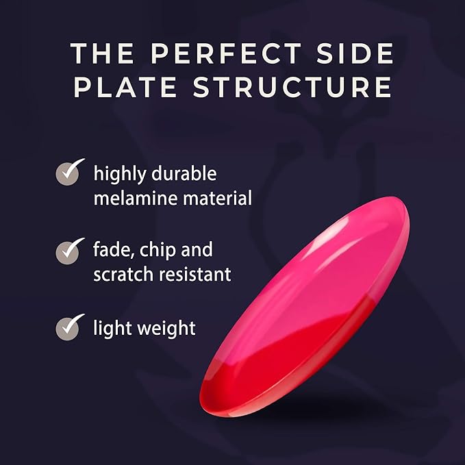 Thomas Fuchs Creative Melamine Side Plates Set of 4, Chip and Break-Resistant, Durable Salad Plates, Kid-Friendly Dessert Plates for Indoor and Outdoor, Dishwasher Safe, Fuchsia/Red