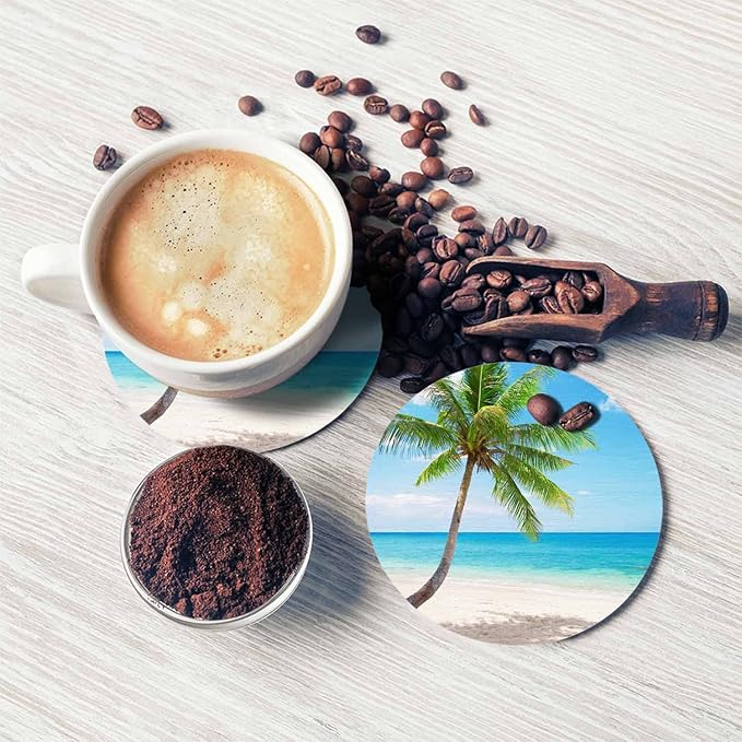 Beautiful Beach Table Coasters for Drinks Palm Tree Summer Paradise Tropical Island Scenery 100% Diatomite Home and Dining Room Bar Decor 4 X 4 X 0.35 Inch for Men Women