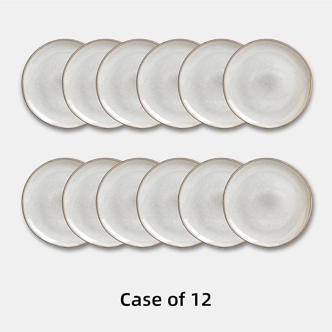 Organic Shape Highland Ceramic Salad plate, 12pcs 8 Inch Handmade Reactive Glaze Stoneware Plates with Wavy Edge, for Kitchen, Microwave & Dishwasher Safe, Scratch Resistant-grey
