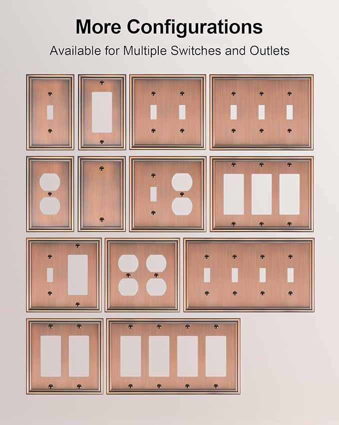 2-Pack Single Blank Wall Plates, Durable Solid Zinc Alloy Blank Outlet Covers, Decorative Antique Copper Wall Plate Cover for Unused Outlets/Switches, Corrosion Resistant