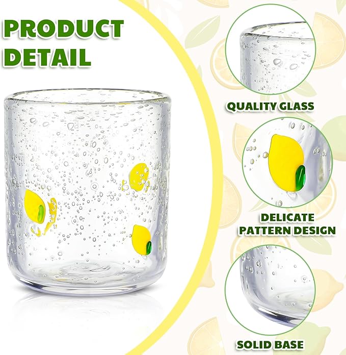 Icon Juice Glasses, 14oz Stemless Wine Drinking Juice Glass Cup for Valentine Party Supplies Gift(1 Pcs,Lemon)