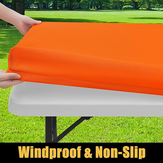 Smiry Rectangle Picnic Table Cloth, Waterproof Elastic Fitted Tablecloths for 5 Foot Tables, Washable Polyester Table Cover for Camping, Indoor and Outdoor (Orange, 30"x60")