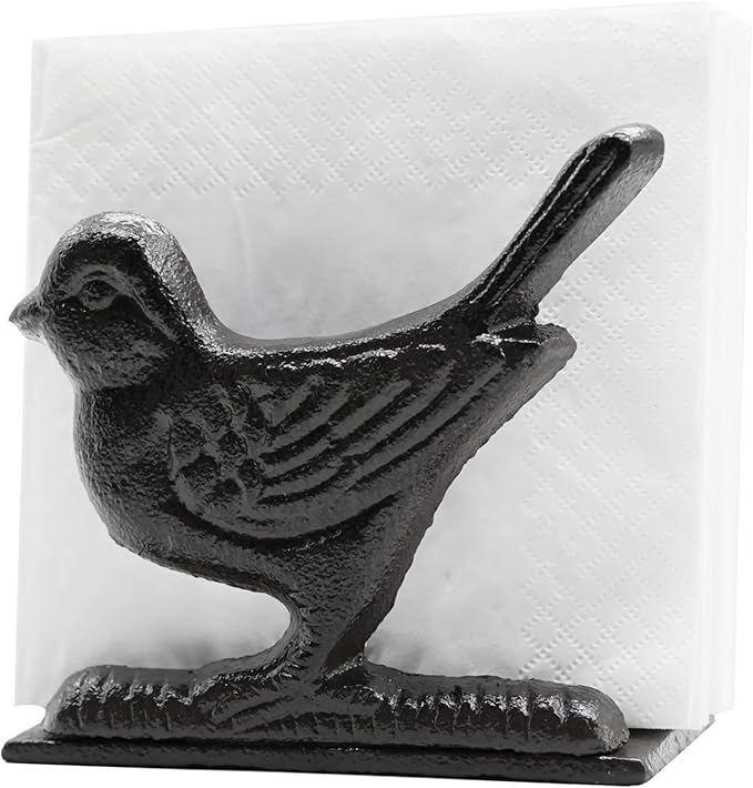 Exquisite Vintage Cast Iron Napkin Holder With Playful Standing Animal Motif - Birdie Napkin Holders are suitable for kitchens, restaurants, and parties