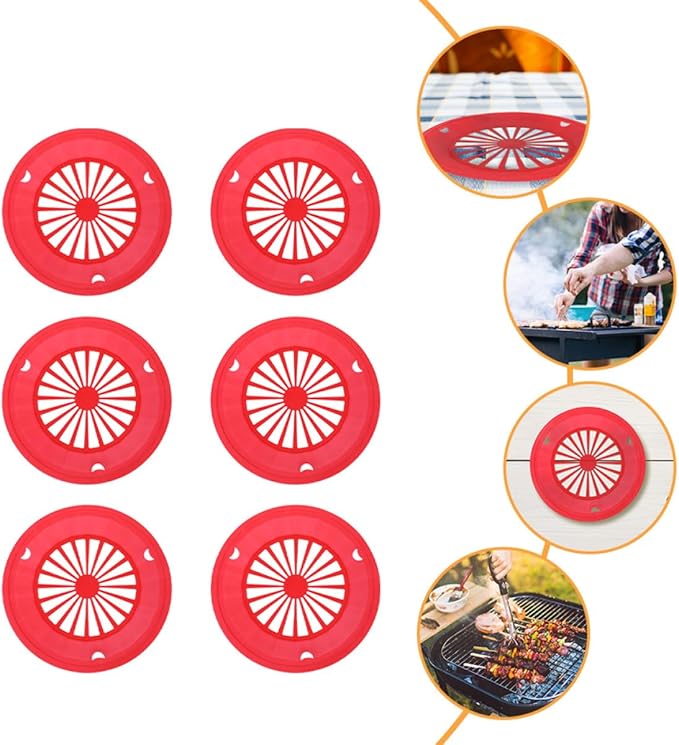 Bbq Hollow Serving Plates 6pcs Red Hollow-out Food Plates Reusable Party Picnic Supplies Commercial Food Serving Tableware