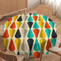 Vintage Bohemian Mid Century Round Tablecloth, Retro 50s 60s Geometric Pattern Print Tablecloth for Home Party Dining Room Kitchen Decor 50Inch(127cm)