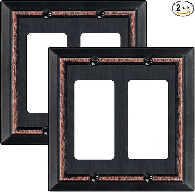Metal Wall Plate for Electrical Outlets, Decorative Aged Bronze Switch Plates Outlet Cover, Light Switch Cover Plate, 2-Gang Wall Plates (Double Decorator, 2 Pack)