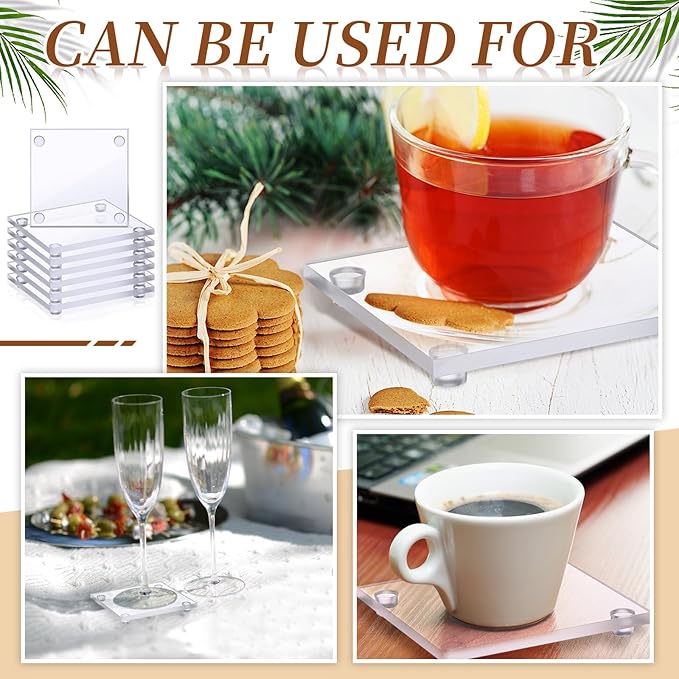 Set of 12 Clear DIY Glass Drink Coaster 3.5 Inch Crystal Coasters Decorative Glass Plates for Wedding Dining Table Picture Frame Painting DIY Crafts Home Decoration and Parties(Square)