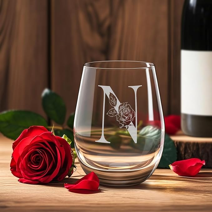 Valentines Day Gifts for Her, Gifts for Women Her Friend Mom Grandma Wife Sister Bridesmaid Nurse, Birthday Galentines Mothers Day Christmas, Personalized Initial Customized Wine Glasses 18OZ(N)