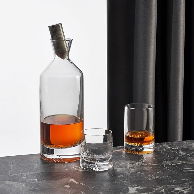 NUDE Whiskey Glasses Set of 2 DOF – 13.25 oz Lead-Free Crystal Old Fashioned Rocks Glasses for Whisky, Scotch & Bourbon – Alba by Joe Doucet, Hand-Engraved Tartan, Heavy Base
