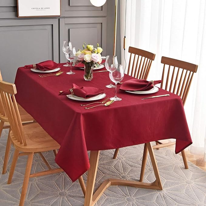 maxmill Jacquard Table Cloth Swirl Pattern Spillproof Wrinkle Resistant Heavy Weight Soft Tablecloth for Kitchen Dinning Tabletop Decoration Outdoor Picnic Rectangle 52 x 70 Inch Red