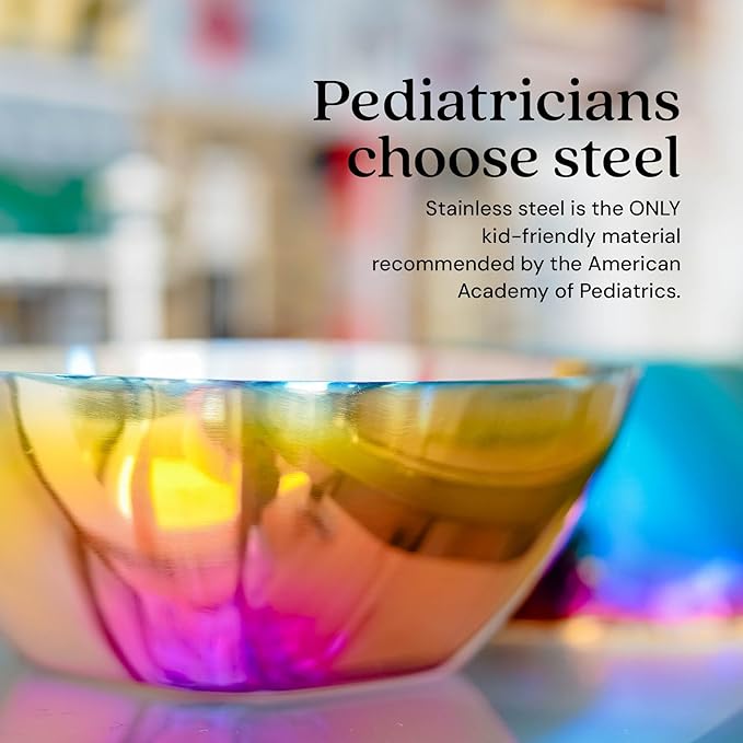 Ahimsa Stainless Steel Kids Bowl, Durable Pediatrician Designed Toddler Snack Bowls, 12oz, Premium Non Toxic Metal, Easy to Clean & Dishwasher Safe, Rainbow