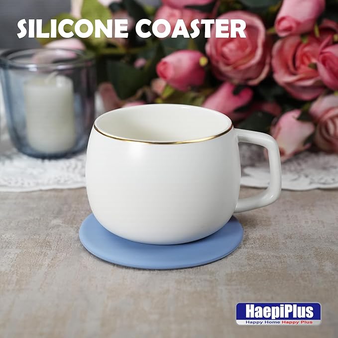6 Pieces Silicone Coasters, Round Shape Hot Cup Mat for Drinks, Heat Resistant Glass Cushion, Coffee Coaster for Table, Desk, Kitchen, Office, Bar Protection (Blue)