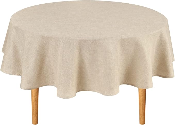 Hiasan Round Linen Tablecloth 30 Inch - Wrinkle and Stain Resistant Washable Polyester Fabric Table Cloth for Dining Room Kitchen Party, Beige