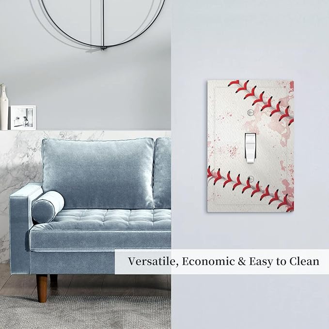 Decorative Light Switch Cover Baseball Sports Ball Game 1 Gang Wall Plate Cover Single Toggle Outlet Covers Switchplate Electrical Faceplate for Bathroom Bedroom Decor（2 Pack）